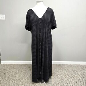 ASOS Designs Curve Midi Dress Plus Size 22 Black Ribbed Empire Waist Deep V Neck